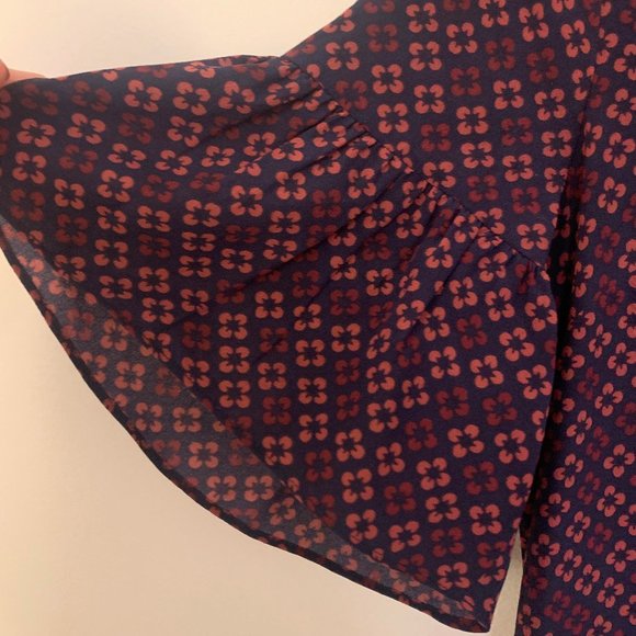 Madewell Purple Floral V-Neck Bell Sleeve Mini Dress - Picture 4 of 6